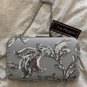 La Regale Silver Sequin Bag